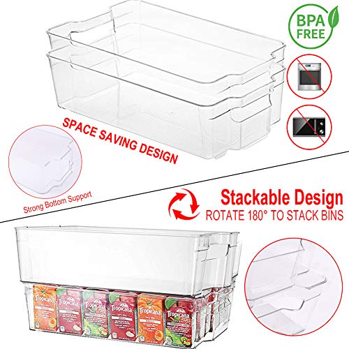 Alpacasso Fridge Organizer Storage Bins Stackable Freezer Kitchen Containers with Handles BPA Clear Organization Fridge Stackable Organizer for Cabinet Drawer and Pantry Pack of 8