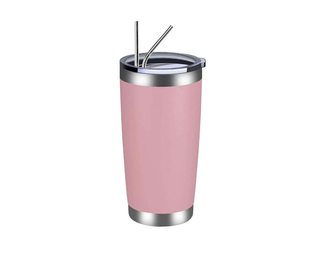 Tumbler - Pink - 20 oz with Stainless Steel Straw